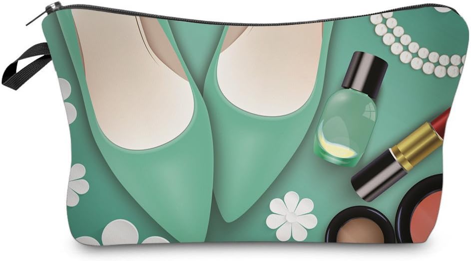 Hellathund Women's fashion Cosmetic Bags 3D Printing Maleta de Maquiagem Necessaire Women Travel Makeup Case Organizer Clutch Handbag (light green)