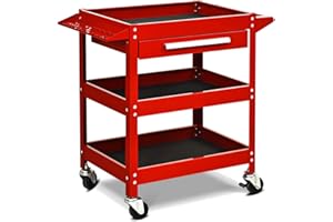 Goplus 3 Tier Rolling Tool Cart, 330 LBS Capacity Heavy Duty Utility Cart Tool Organizer with Storage Drawer, Industrial Commercial Service Tool Cart for Mechanics, Garage, Warehouse & Repair Shop