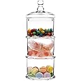 MyGift 16 Inch Modern 3 Tier Clear Glass Stacking Apothecary Jars with Lid, Round Glass Display Candy and Cookie Containers, 16 inch Tall
