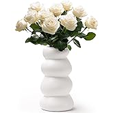 BosilunLife Ceramic Vase with Stacked Bubble Design – Boho Modern Sculptural Flower Vase for Home Decor, Shelf or Table Centerpiece (White)
