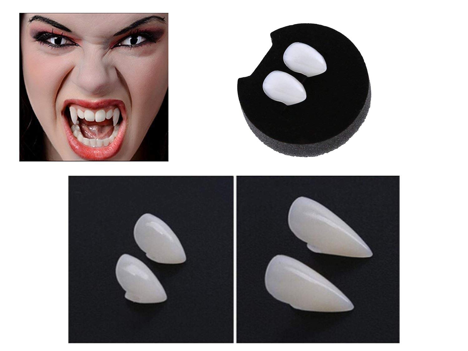 TissueDeep 3 Pairs Vampire Fangs Teeth - Dentures Fake Braces Cosplay Props Halloween Costume Accessory Props Party Favors (3pcs Halloween Teeth)