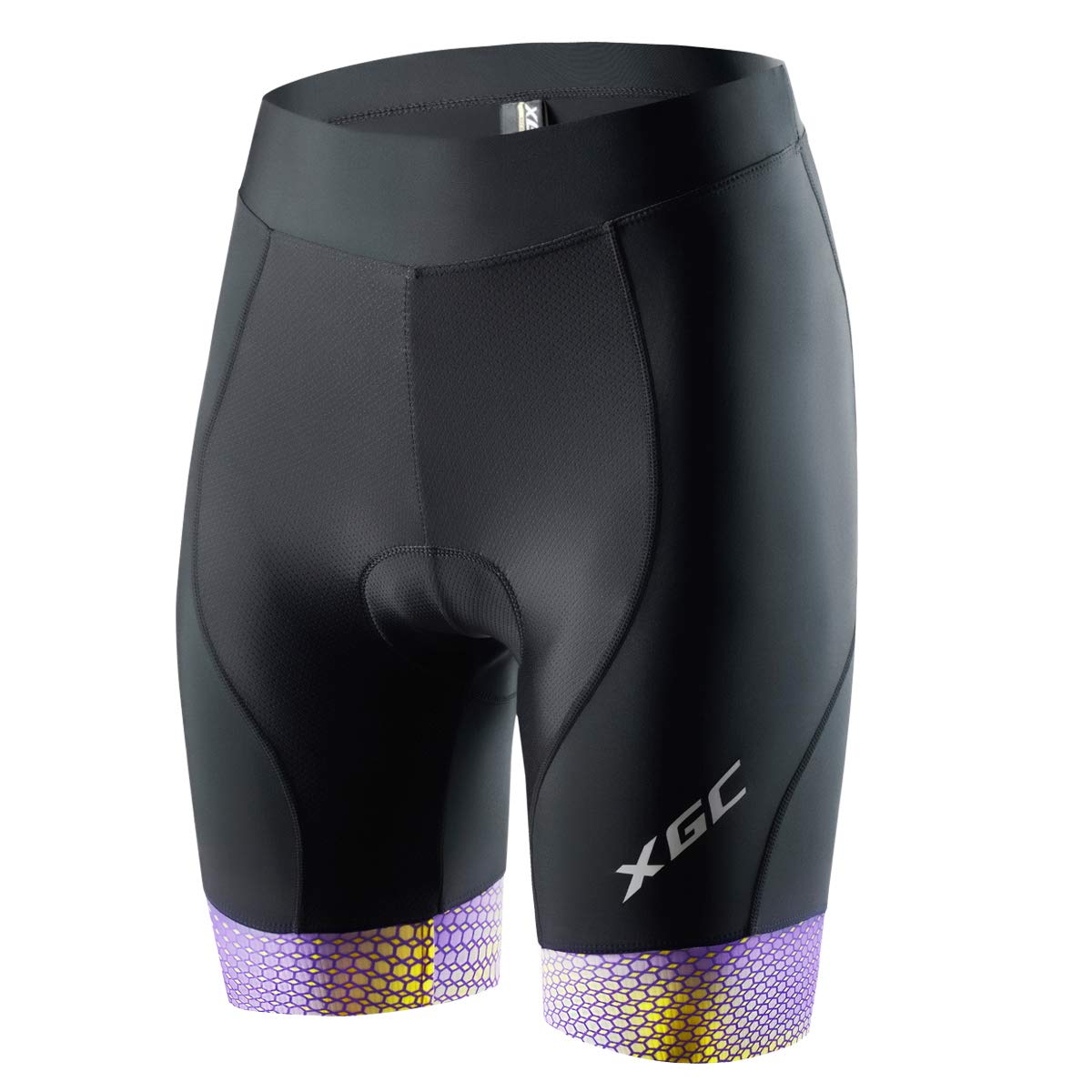 XGC Women's Quick Dry Cycling Shorts/Bike Shorts and Cycling Underwear with High-Density High-Elasticity and Highly Breathable 4D Sponge Padded (Purple_Yellow, L)