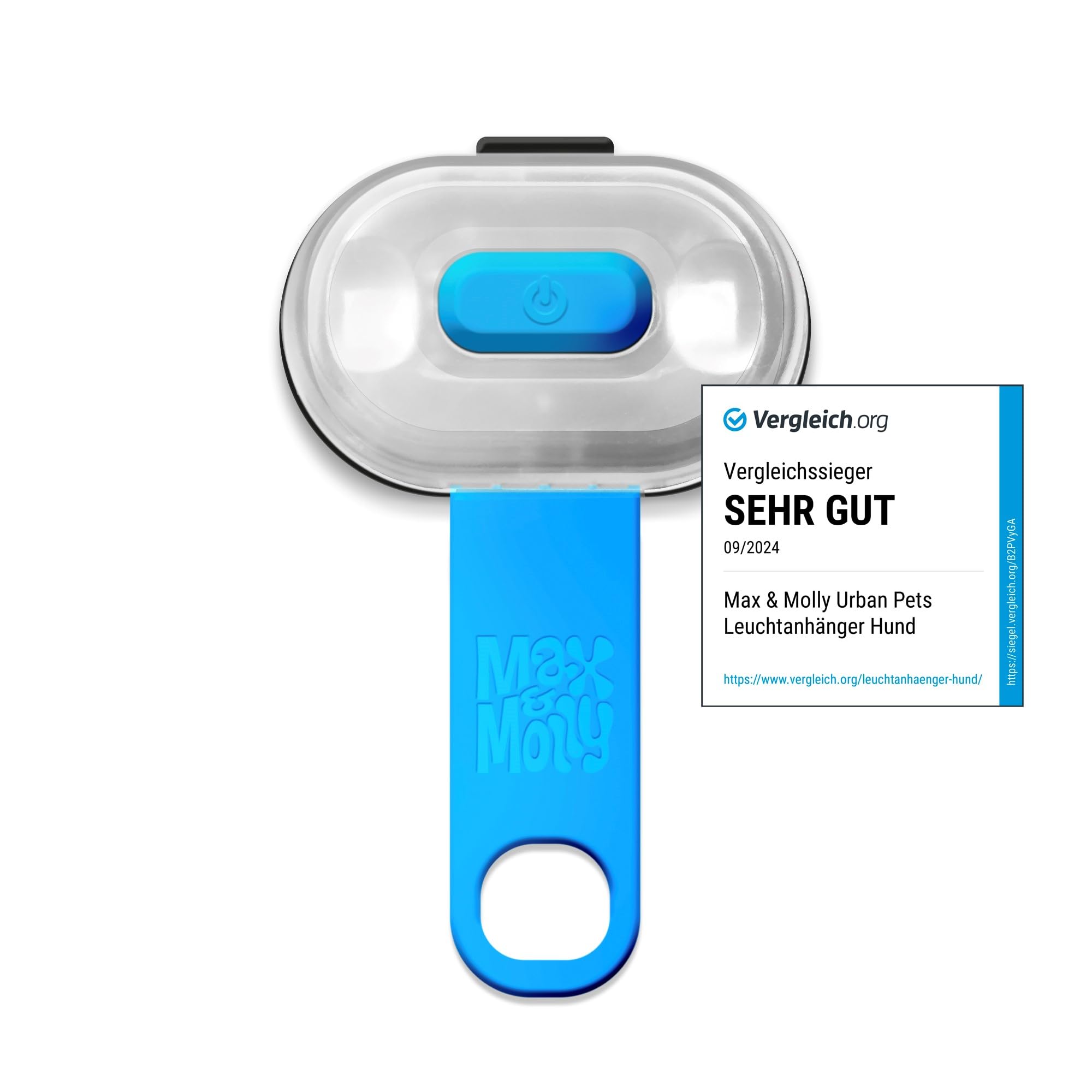 Max & Molly Pet Light | Sky Blue | USB Charged No Batteries to Replace | 100% Waterproof | Ultra Bright LED Safety Light, One Size Fits All