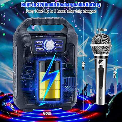 Portable PA Speaker System Wireless Bluetooth Karaoke Machine Rechargeable Speaker Toys for Kids & Adults,with Disco Ball, Wired Microphone