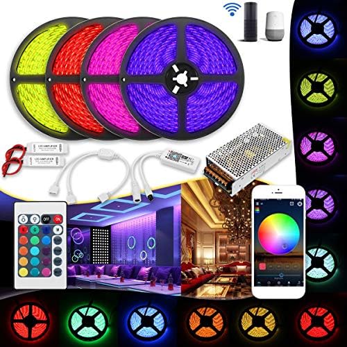wuchance 20M Waterproof SMD5050 240W Smart WiFi APP Control LED Strip Light Kit Work with Alexa AC110-240V (Color : US Plug)