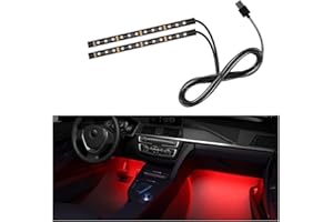 Sylvil Car LED Strip Light, 24 LEDs RGB Neon Interior Atmosphere Lights, 12V Under Dash Ambient Night Light, USB Port Auto Interior Decorative Lamp, Universal Car Accessories (Red)