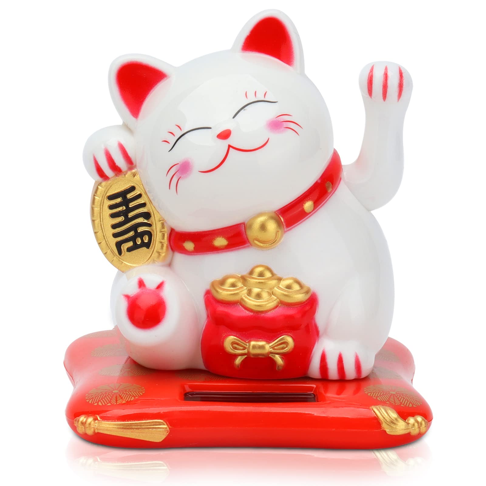 Welcoming Cat, Fortune Lucky Wealth Welcoming Cat Solar Powered Cute Cat with Waving Arm Home Display Car Decor Maneki Neko