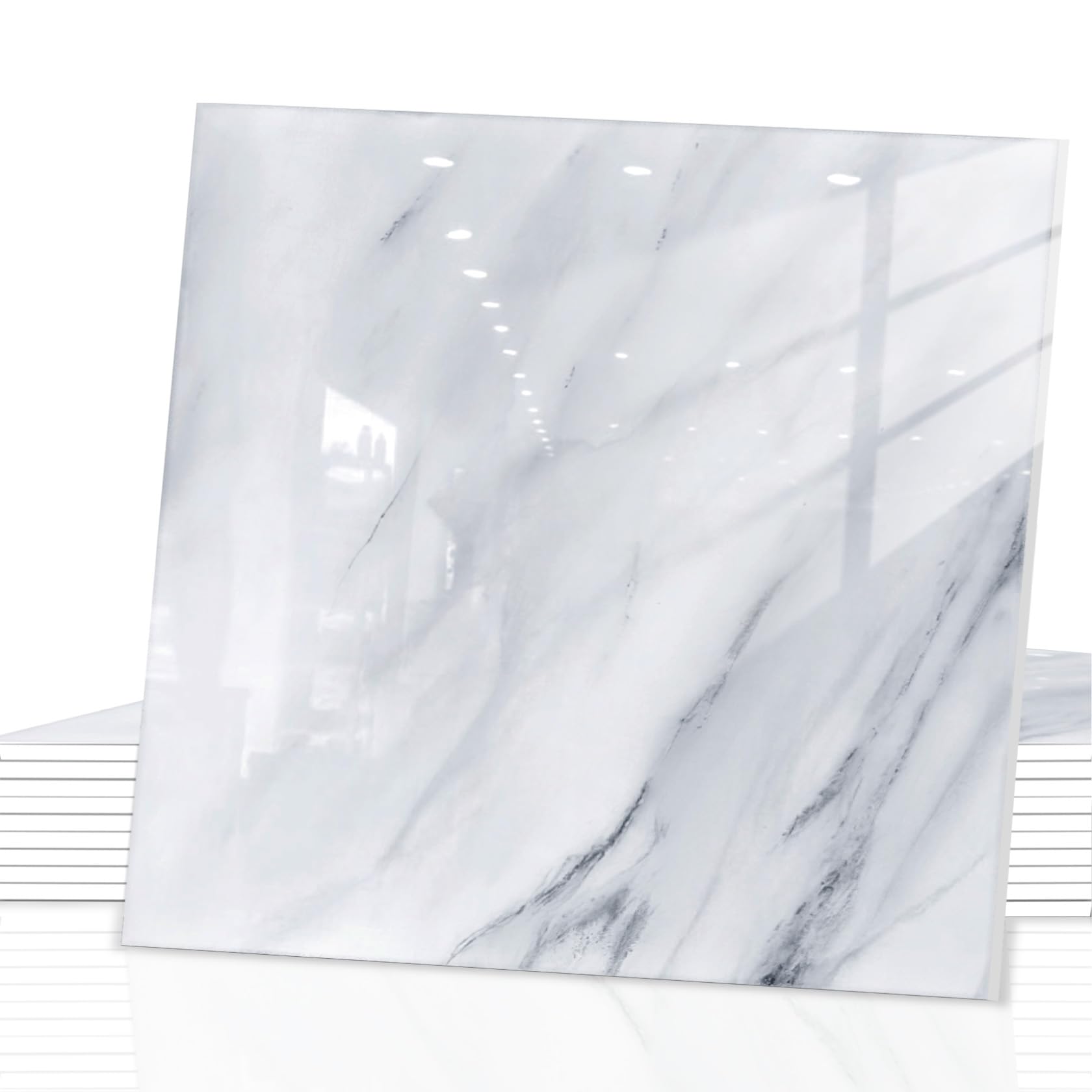 Photo 1 of Peel and Stick Backsplash Tiles, 10pcs 12"x12" White Marble Wall Tiles, PVC Self Adhesive Wall Panels, Stick on Backsplash for Kitchen, Shower, Bathroom, Living Room