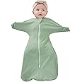 ZIGJOY Shark-Fin Transition Swaddle - 1.0 Tog Baby Sleep Sack 3-6 Months Soft Cotton Transitional Swaddle Baby Wearable Blanket with 2-Way Zipper, Classic Green
