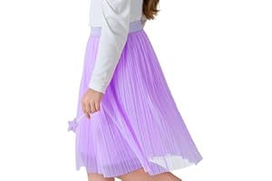 ZUNW Girls Mesh Pleated Skirt Elastic High Waist A-Line Swing Tulle Midi Skirt for Girl 6-14 Years