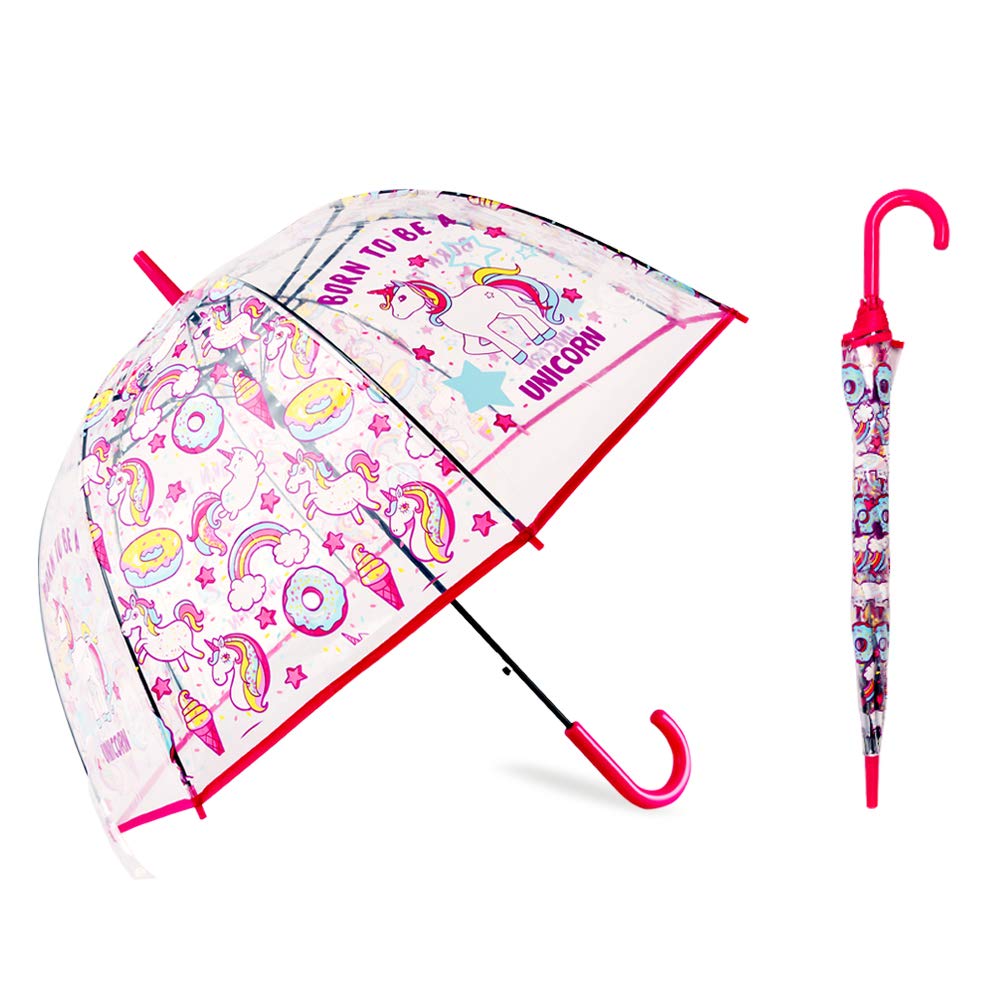 NOSUN Clear Unicorn Bubble Umbrella Kid Umbrella (Red)
