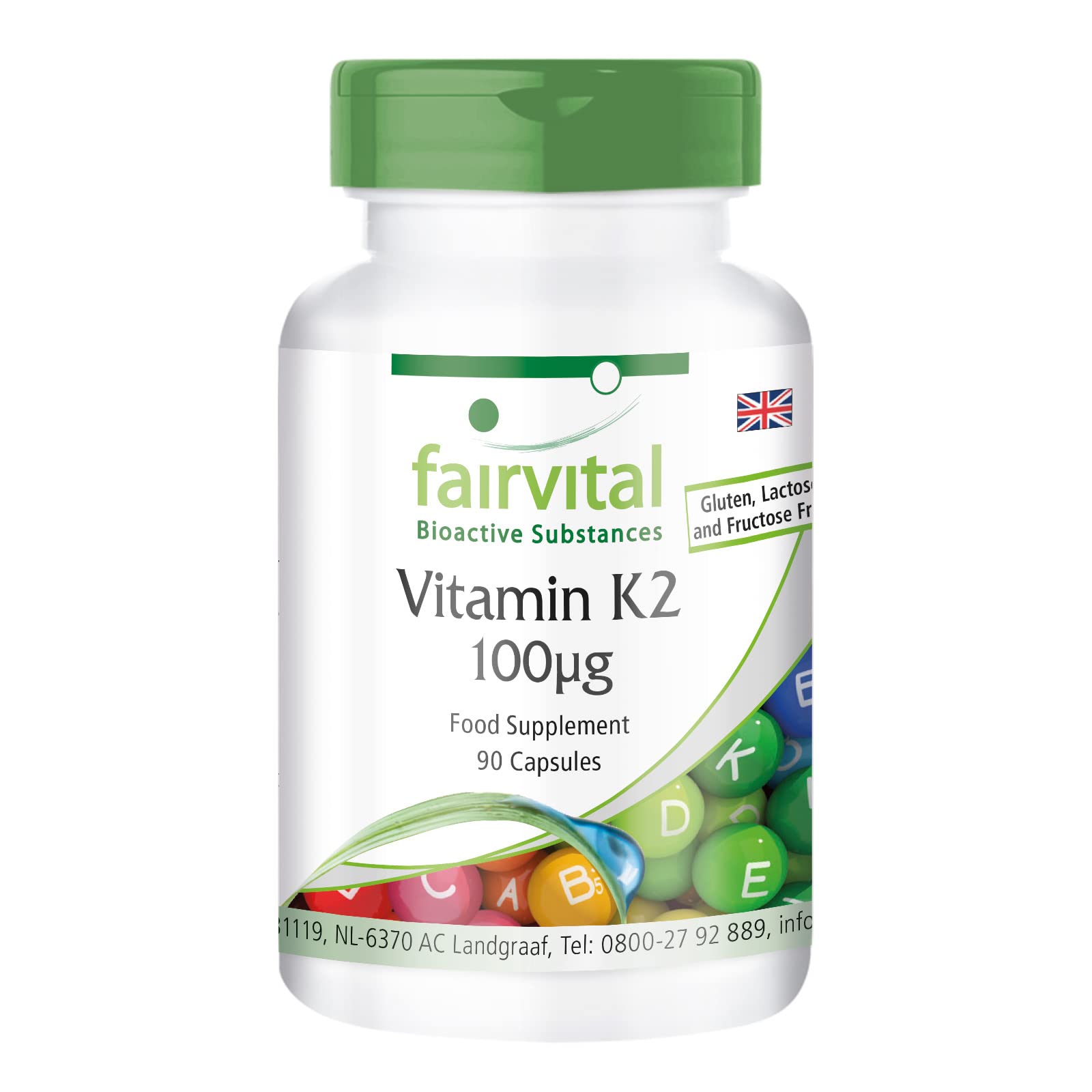 Fairvital | Vitamin K2 100mcg - 90 Capsules - High Strength - Menaquinone MK-7 - Vegan