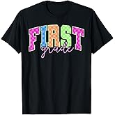 Back to School Neon Checkered First Grade, Colorful Teacher T-Shirt
