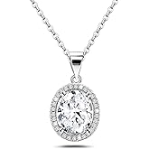 Oval Necklace for Women Trendy - Sterling Silver Pendant Necklace Hypoallergenic Cubic Zirconia Necklace Daily Adjustable Charm Necklace Chain Gifts for Girls Her Mom for Mother's Day
