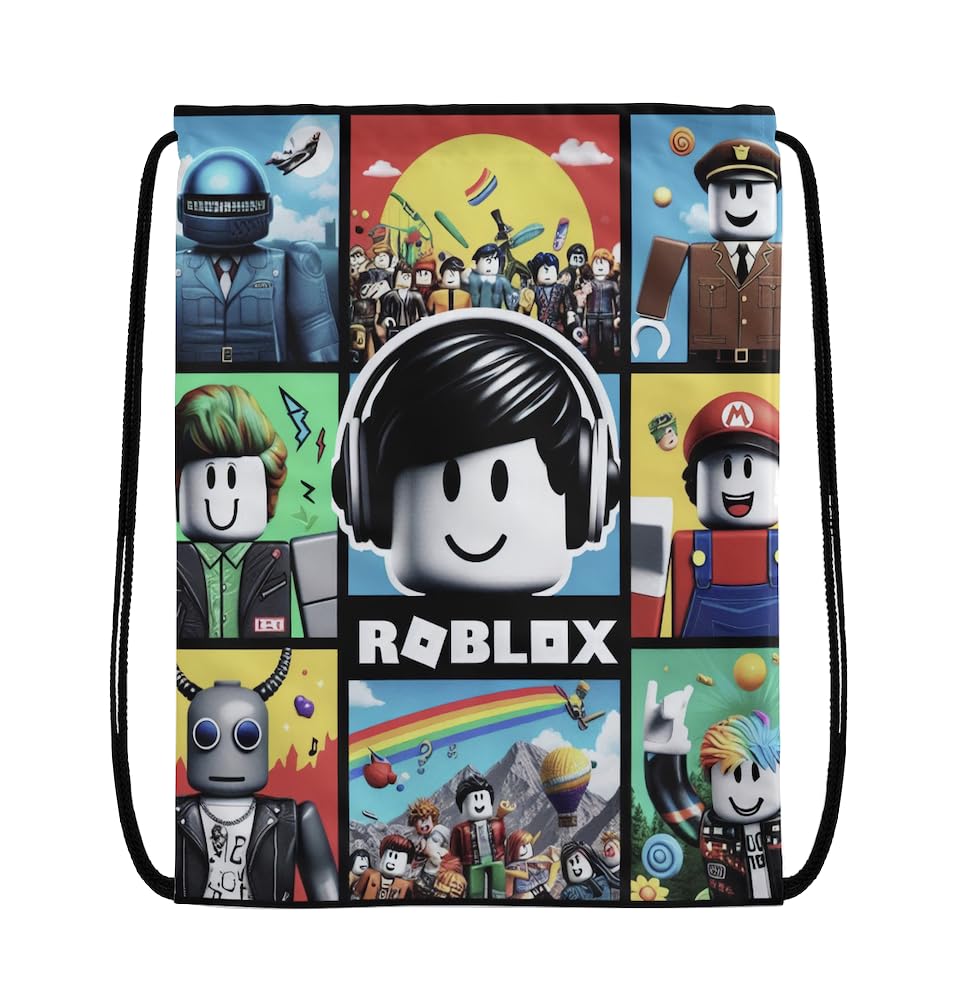 EZB RobIox Drawstring Bag | 36x30cm Midi Sized Backpack | Multi-Use: Sports Kits, PE Kits, Pump, Gym, Lunch, Holiday, Beach | Fun Unique Design | Ro-blox Pop Art Bag