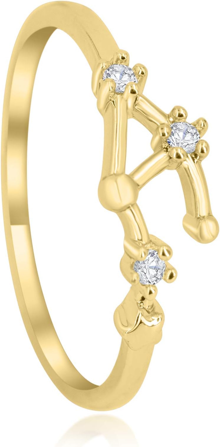 Zodiac Constellation Ring with Cubic Zirconia Stones Made of Zinc, Steel & Brass