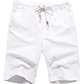 Boisouey Men's Linen Casual Classic Fit Short Summer Beach Shorts