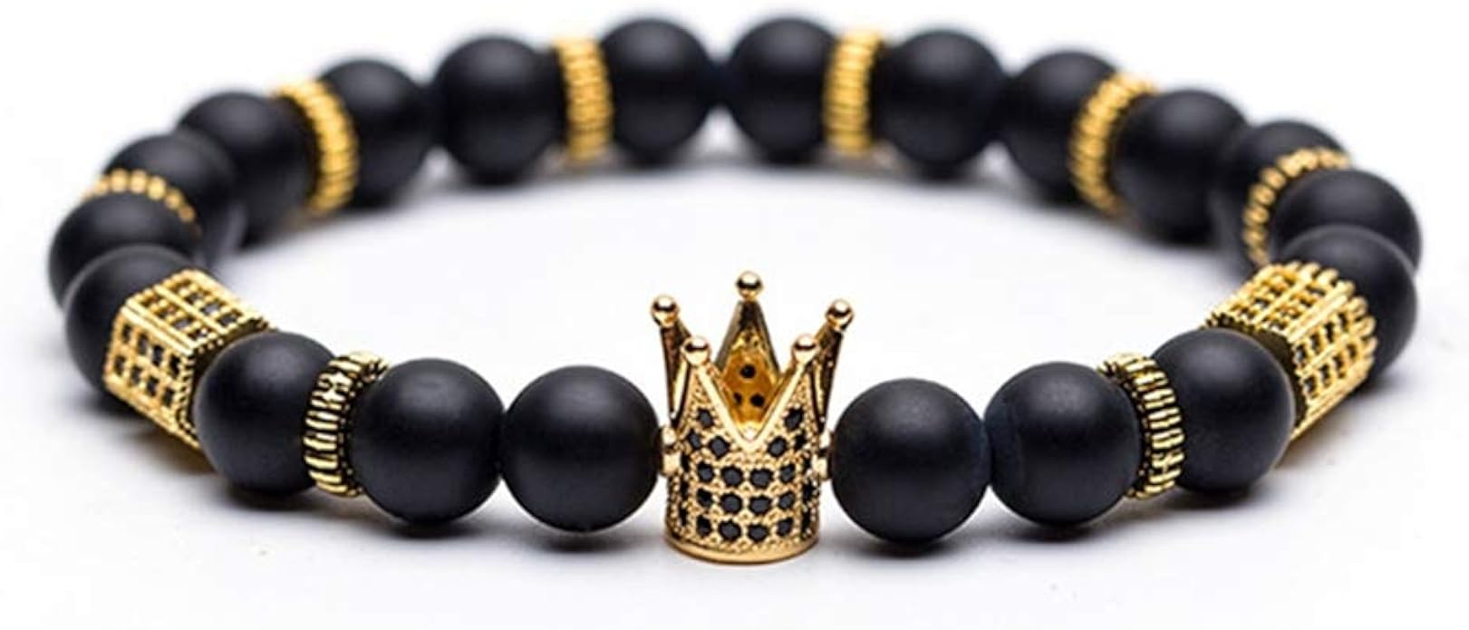 AvailcxMen's Natural Stone Bead Bracelets Crystal Crown Natural Stone