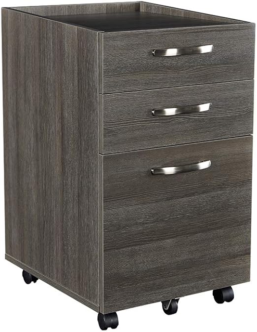 Amazon Com Sunon 3 Drawer Mobile File Cabinet Wood Rolling File Pedestal Cabinet For Home And Office Grey Kitchen Dining