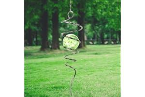 LJLIFART Gazing Ball Spiral Decorative Wind Spinner 13 Inch with Swivel Hook and 2 inch Glow Glass Ball Unique Gift and Hanging Decor for Indoor Outdoor Garden Decoration