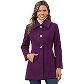 Allegra K Women's Single Breasted Turndown Collar Overcoat Vintage Winter Dress Coat with Pockets