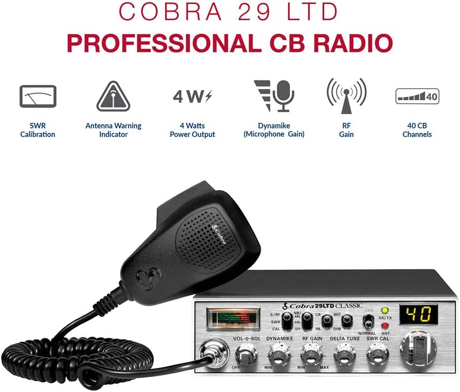 Cobra 29LTD Professional CB Radio - Emergency Radio, Travel Essentials, Instant Channel 9, 4 Watt Output, Full 40 Channels and SWR Calibration: Car Electronics