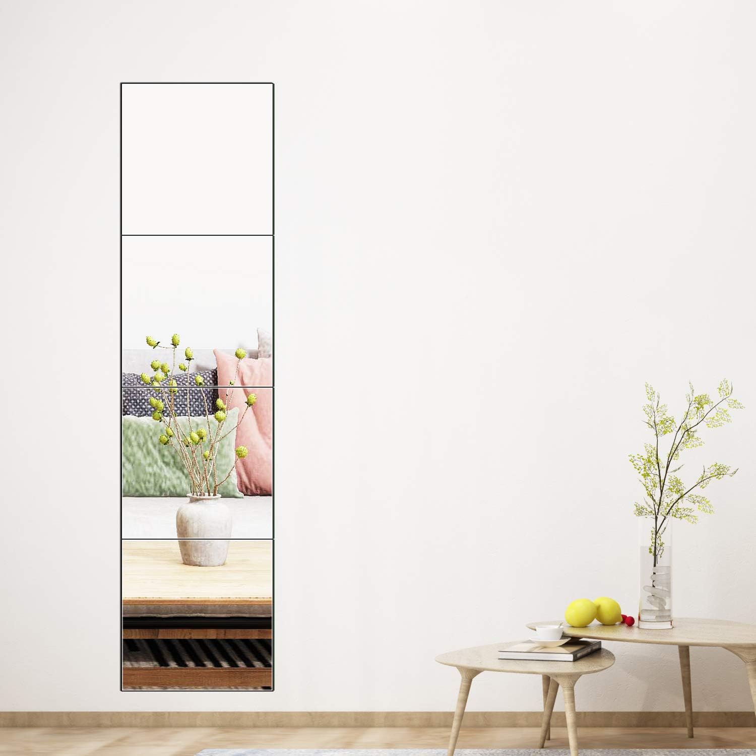 Ruomeng Jiolong Full Length Mirror Tiles - 12 Inch x 4Pcs Frameless Wall Mirror Set Make Up Mirror for Vanity Bedroom, Living Room: Home & Kitchen