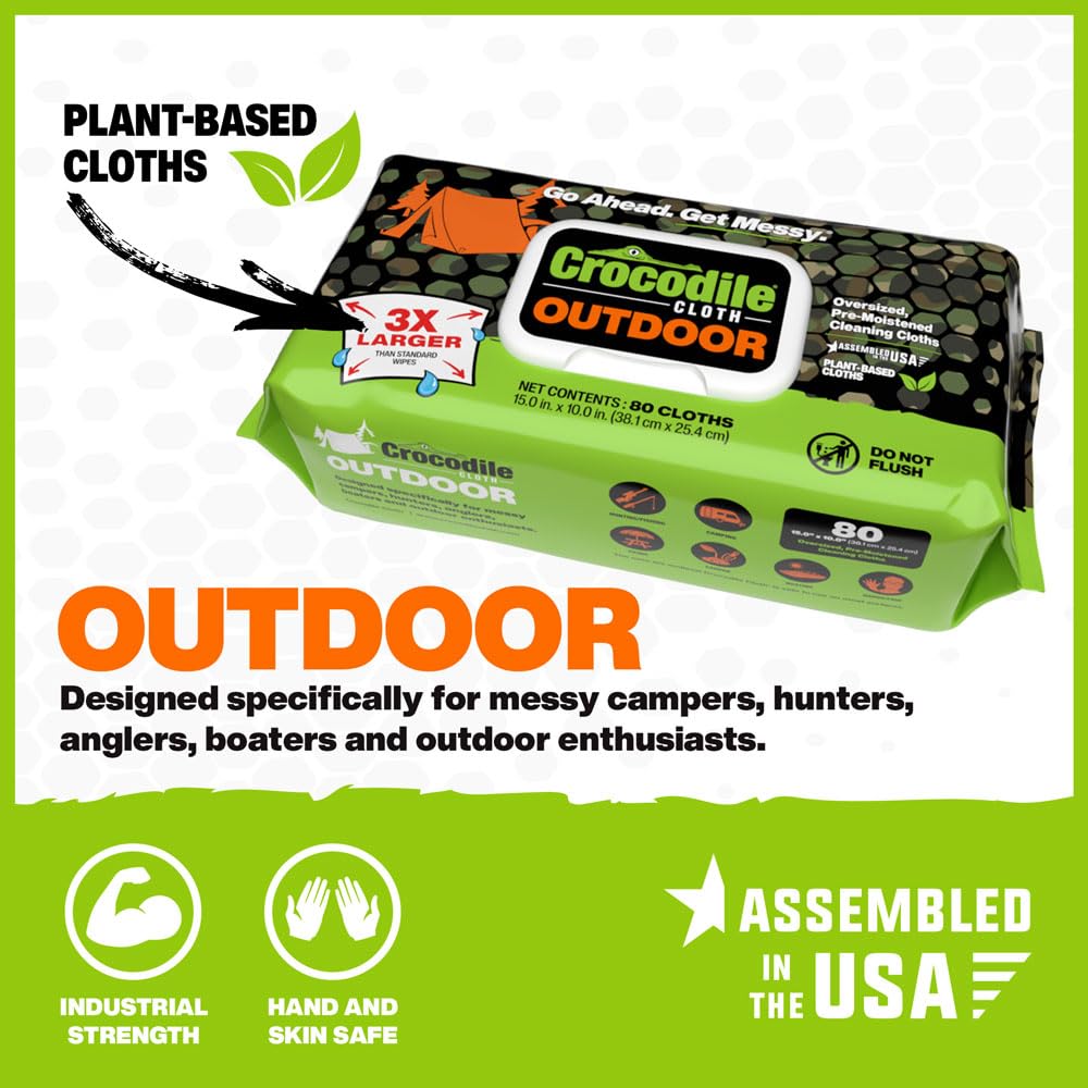 Crocodile Cloth Outdoor Cleaning Wipes – 80 Count Plant-Based Cloths (15