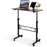 Standing Desk Adjustable Height, Mobile Stand Up Desks with Wheels Small Computer Desks Rolling Desk, Portable Laptop Desks Rustic Standing Table Sit Stand Home Office Desks 16"x31.5" Height 27"-43.5"