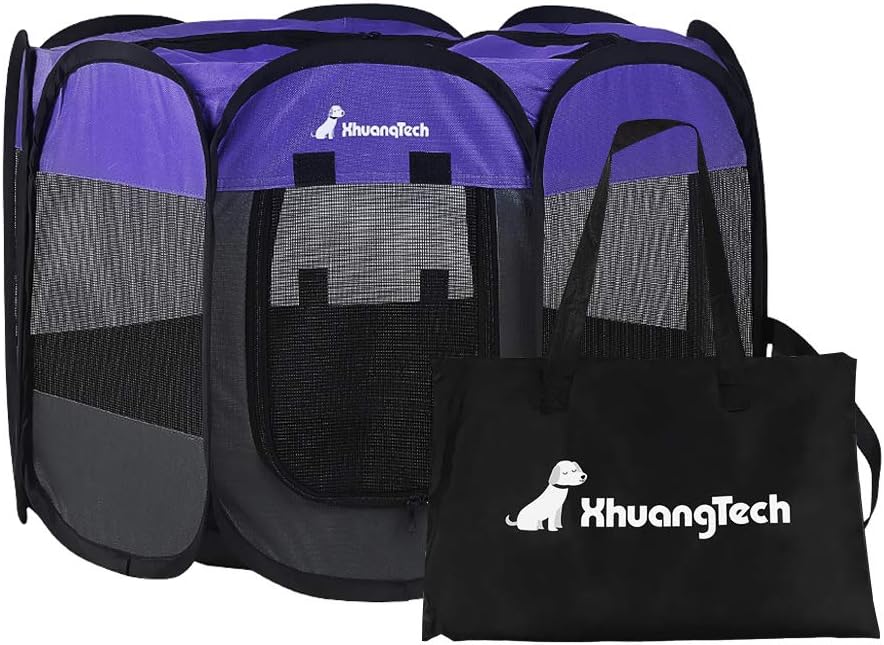 XianghuangTechnology Soft Fabric Portable Foldable Pet Dog Cat Puppy Playpen Indoor Outdoor use Pet Kennel Cage D31.5 Inch x H23 Inch (Purple)