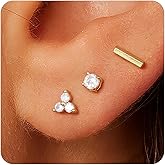 3 Pairs Flat Back Earrings for Women, 14k Gold Plated Flat Back Stud Earrings Set, Dainty Hypoallergenic Non Tarnish Cartilage Helix Tragus Piercing Earring Trendy Stuff Fashion Gold Jewelry Gifts