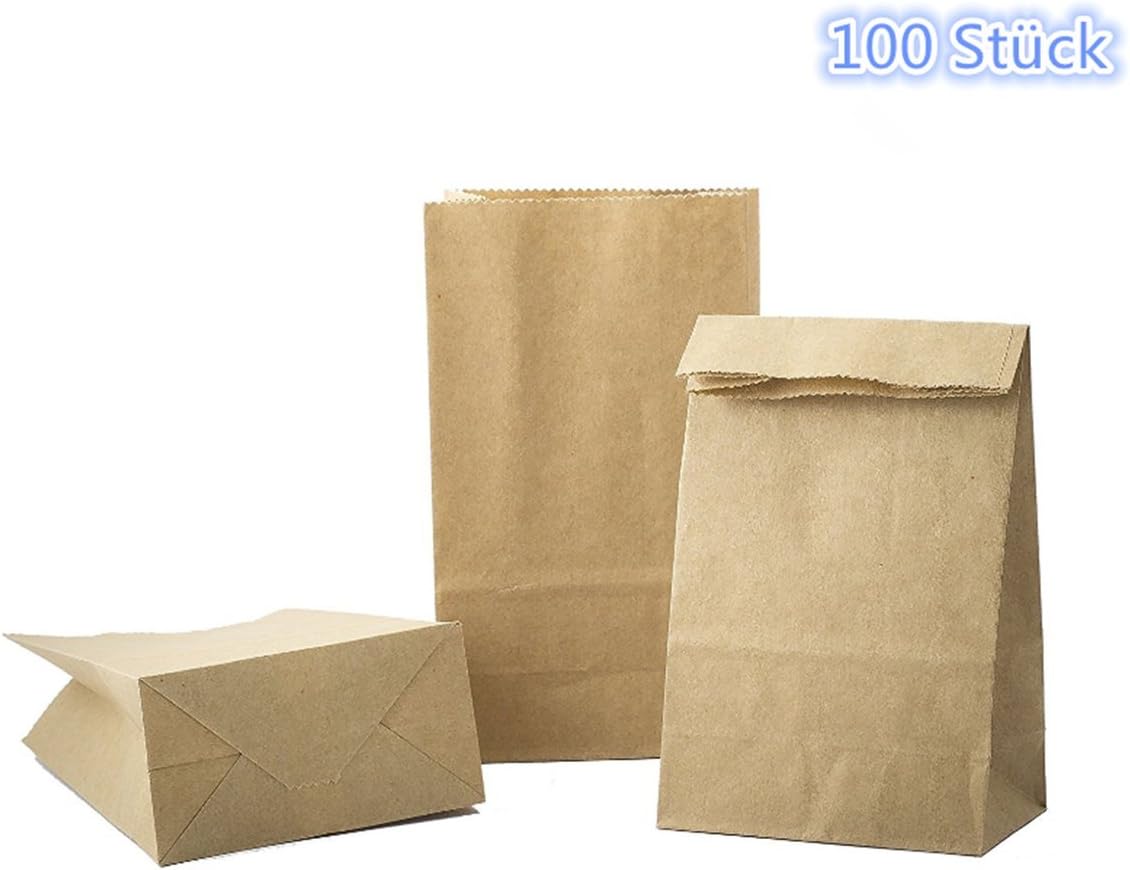 Voyago 100x Paper Kraft Bags Kraft Paper Bags, paper bags small brown paper bags Bottom Paper Bags Kraft Paper Food Bags Kraft Wrap for Gift Bags, Brown