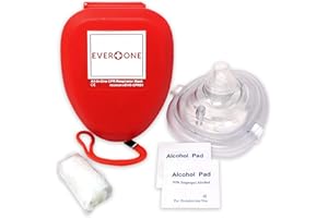 EverOne CPR Rescue Mask, Adult/Child Pocket Resuscitator, Hard Case with Wrist Strap + Gloves & Wipes