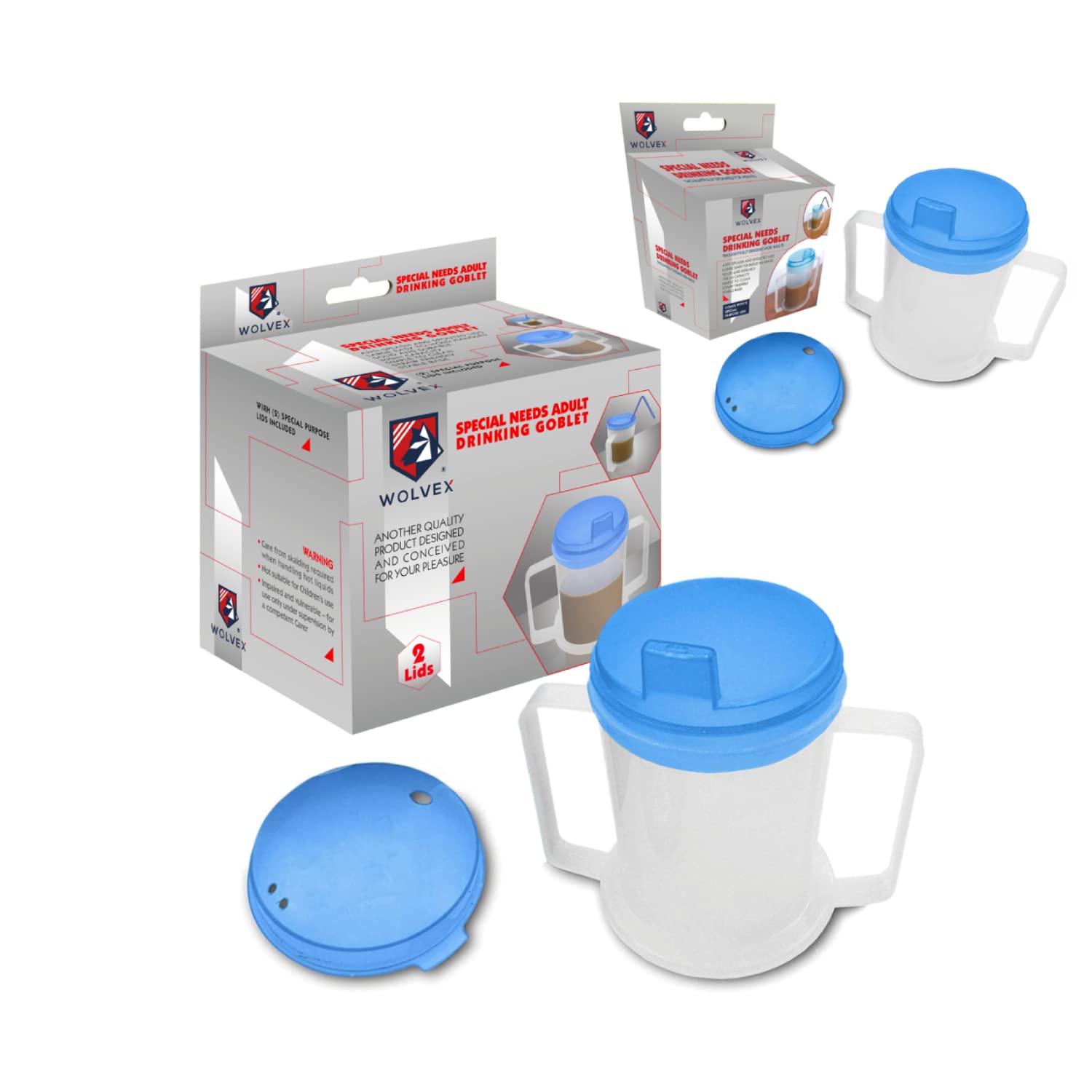 Wolvex 350ML Adult Drinking Cup Beaker with Handles & Anti Spill lids for Disabled Adults Dishwasher and Microwave Safe BPA, PVC and Latex Free (2)