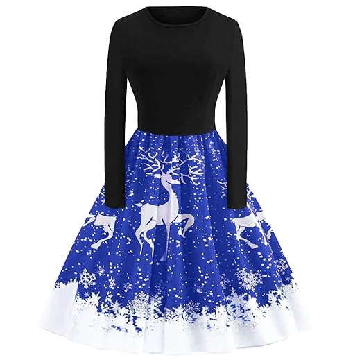 Weihnachten Kleider Damen UFODB Frauen Weihnachtskleid Kleid Swing Taille Slim Cocktailkleid Retro Schwingen Party Partykleid