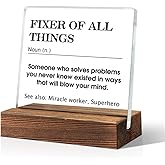 ERHACHAIJIA Fixer Of All Things Definition Acrylic Desk Sign With Wooden Stand, Funny Gifts for Nurse Mentor, Coworker Boss Leader Leaving Gifts, Humorous Gifts for Social Worker, Desk Decoration