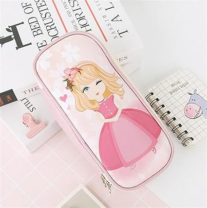 Amazon Yingealy 文房具 オフィス用品 かわいい漫画の女の子用鉛筆バッグ レザー 大容量 文房具バッグ 箱 黄色 赤 ドレス 事務用品 文房具 オフィス用品