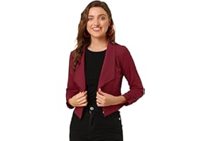 Allegra K Women's Work Office Cropped Blazer Notched Lapel Long Sleeve Open Front Short Jacket
