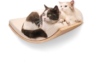 CHEERHOME PETS Large Cat Wall Shelves Curved Floating Cat Shelf Perch Bed with Cushion Wooden Cat Wall Furniture for Climbing Sleeping 22.4"x13.7"(White Oak)
