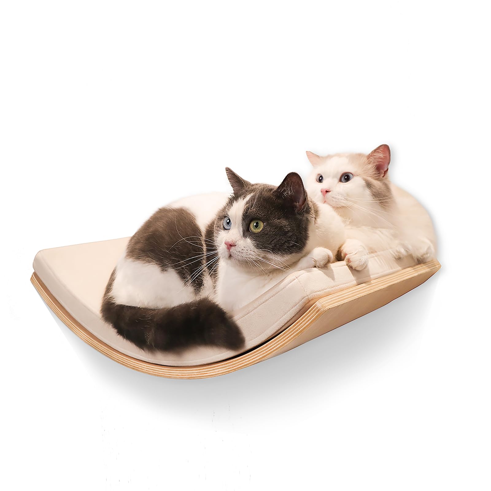Photo 1 of CHEERHOME PETS Large Cat Wall Shelves Curved Floating Cat Shelf Perch Bed with Cushion Wooden Cat Wall Furniture for Climbing Sleeping 22.4"x13.7"(White Oak)