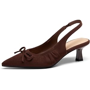 Coutgo Womens Slingback Low Kitten Heels Bow Pumps Work Party Dress Shoes | 2.1-inch Heel, Pointed Toe, Easy On/Off, Elegant,