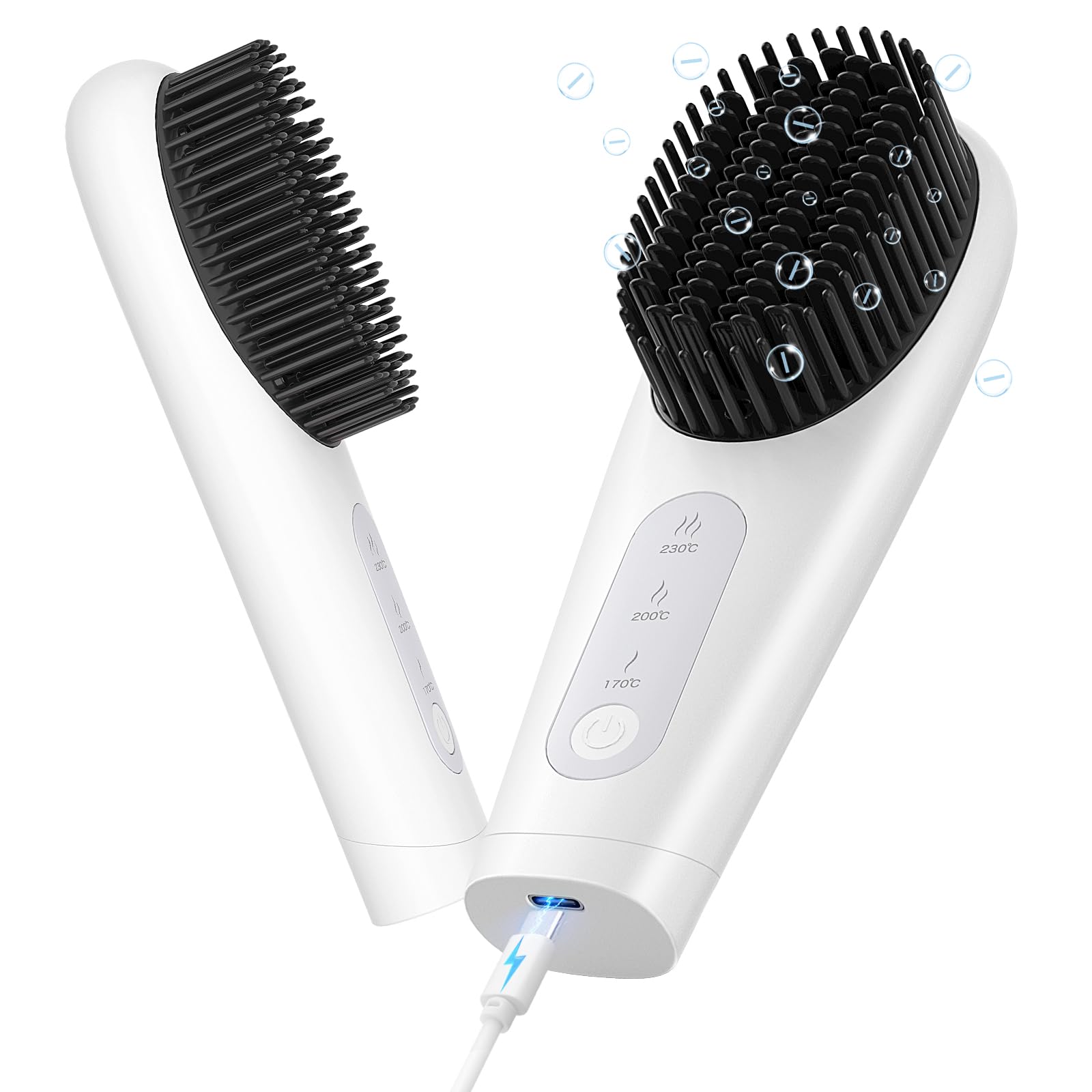 Kpuplol Cordless Hair Straightener Brush, PRO Portable Straightening Brush for Travel, Mini Ionic Hot Comb Straightener for Women, 30s Heat-up, Type-C Fast Charger, for Thick, Thin, Curly Hair