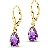 14K Gold Plated Gemstone Teardrop Earrings for Women – Birthstone Jewelry – Dainty Leverback Earrings in Gold Over 925 Sterling Silver – Elegant Gift for Women
