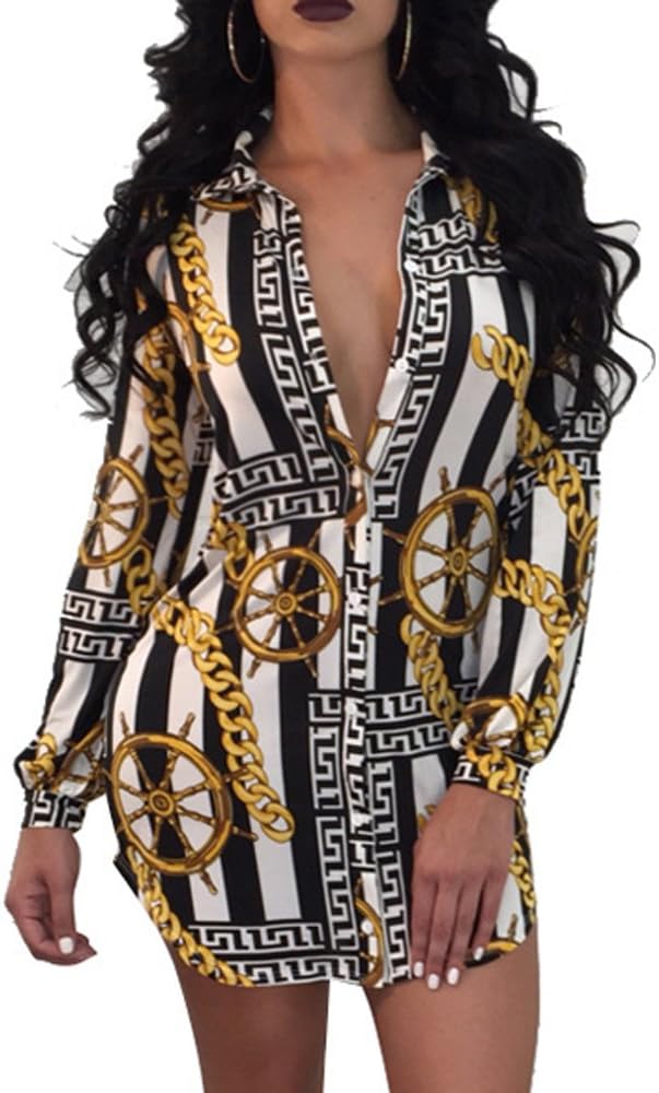 Women's Sexy Long Sleeve Collar Shirt Dress Faux Wrap V Neck Mini Dresses Casual Loose Blouses Dressy Tops