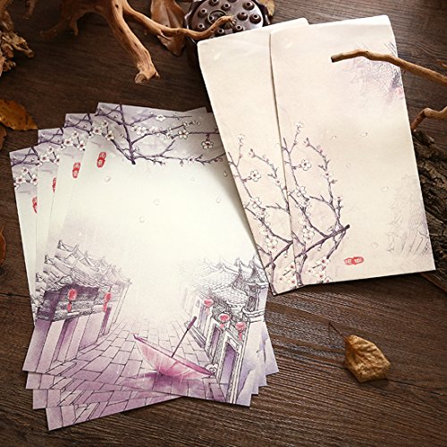 SCStyle 16 Cute Retro Envelopes 8.46 x 4.33 Inches 32 Lovely Kawaii Special Design Chinese Style Stationery Writing Letter Paper 10.2 x 7.3 Inches,Stationary Paper and Envelopes Set
