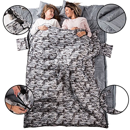 Chillax Double Sleeping Bag for Camping, Backpacking or Hiking - Perfect Sleeping Sack for Couples - Extra Large 3 Season Waterproof Sleeping Bag for 2 Person, Adults, Seniors - Best Unique Gift ! - Thumbnail 6