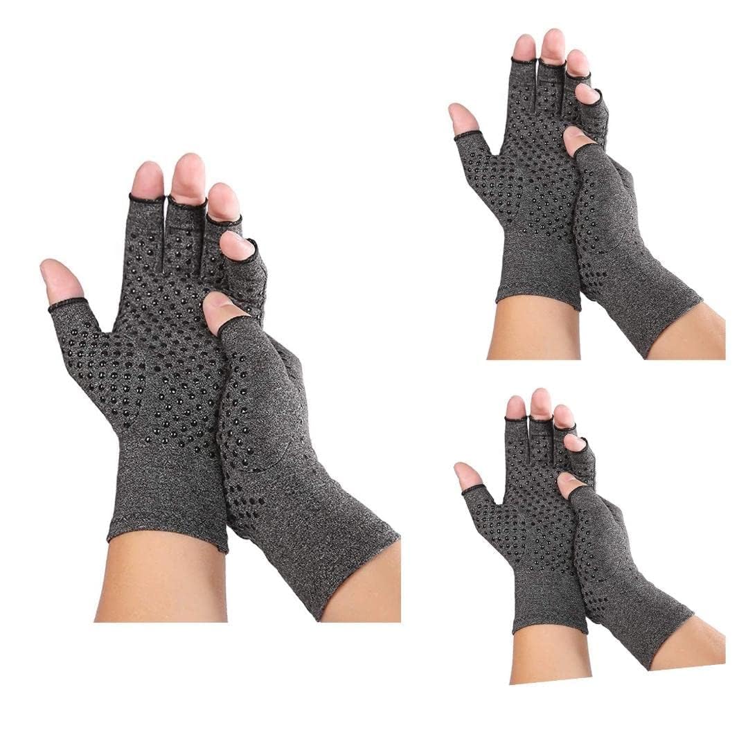 3 Pairs Arthritis Gloves, Pressure Gloves Breathable, Relieve Joint Pain, rheumatoid, arthritis, swelling and tendonitis pain relief, Provide Support and Warmth (With Silicone Dots) (large)