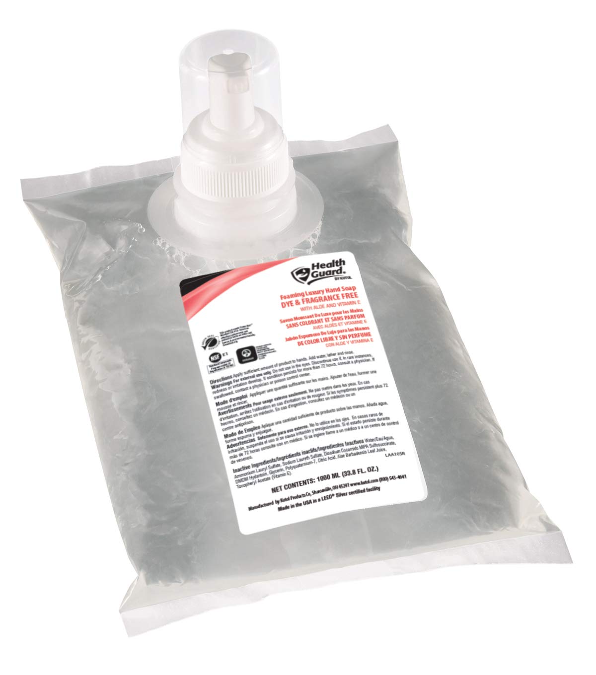 Health Guard 68610 Foaming Luxury Hand Soap D&FF, 1000 mL Refill Bag, Clear with No Fragrance (Pack of 4): Industrial & Scientific