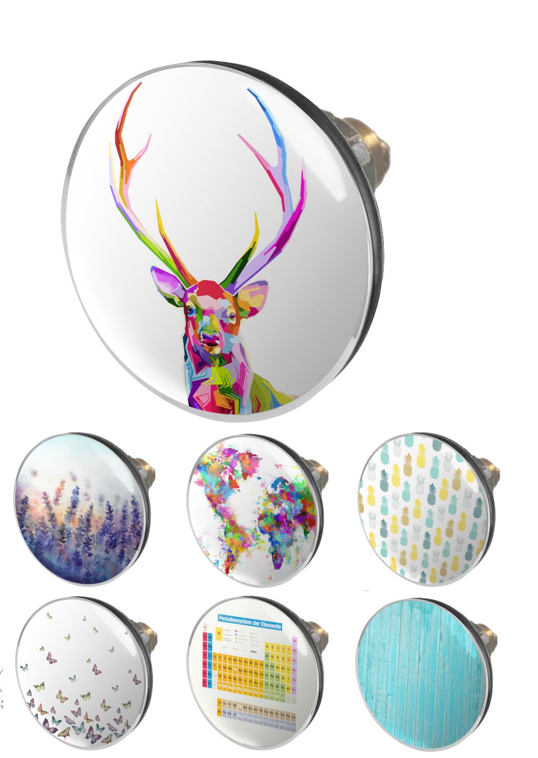 arteneur® - Pop Up Sink Plug with Colourful Deer Motif | Drain Strainer | Double Seal | Universal Drain Plug 34 mm - 41 mm | Pop Up Valve Sink Plug — image 1