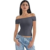 SUUKSESS Women Double Lined Off The Shoulder Tops Fitted Going Out Basic Shirts